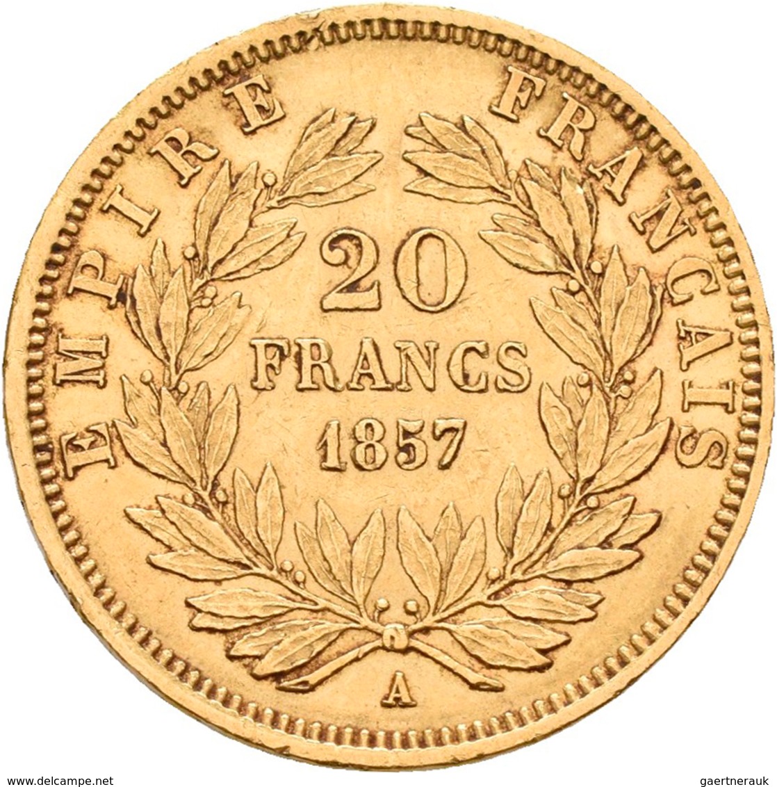 Frankreich - Anlagegold: Napoleon III. 1852-1870: 20 Francs 1857 A, KM# 781.1, Friedberg 573. 6,40 G - Other & Unclassified