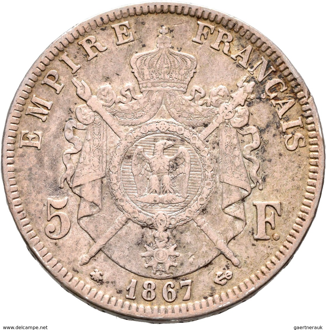 Frankreich: Napoleon III. 1852-1870: 5 Francs 1867 A, Paris, Gadoury 739, Davenport 96, 24,73 G, Seh - Otros & Sin Clasificación