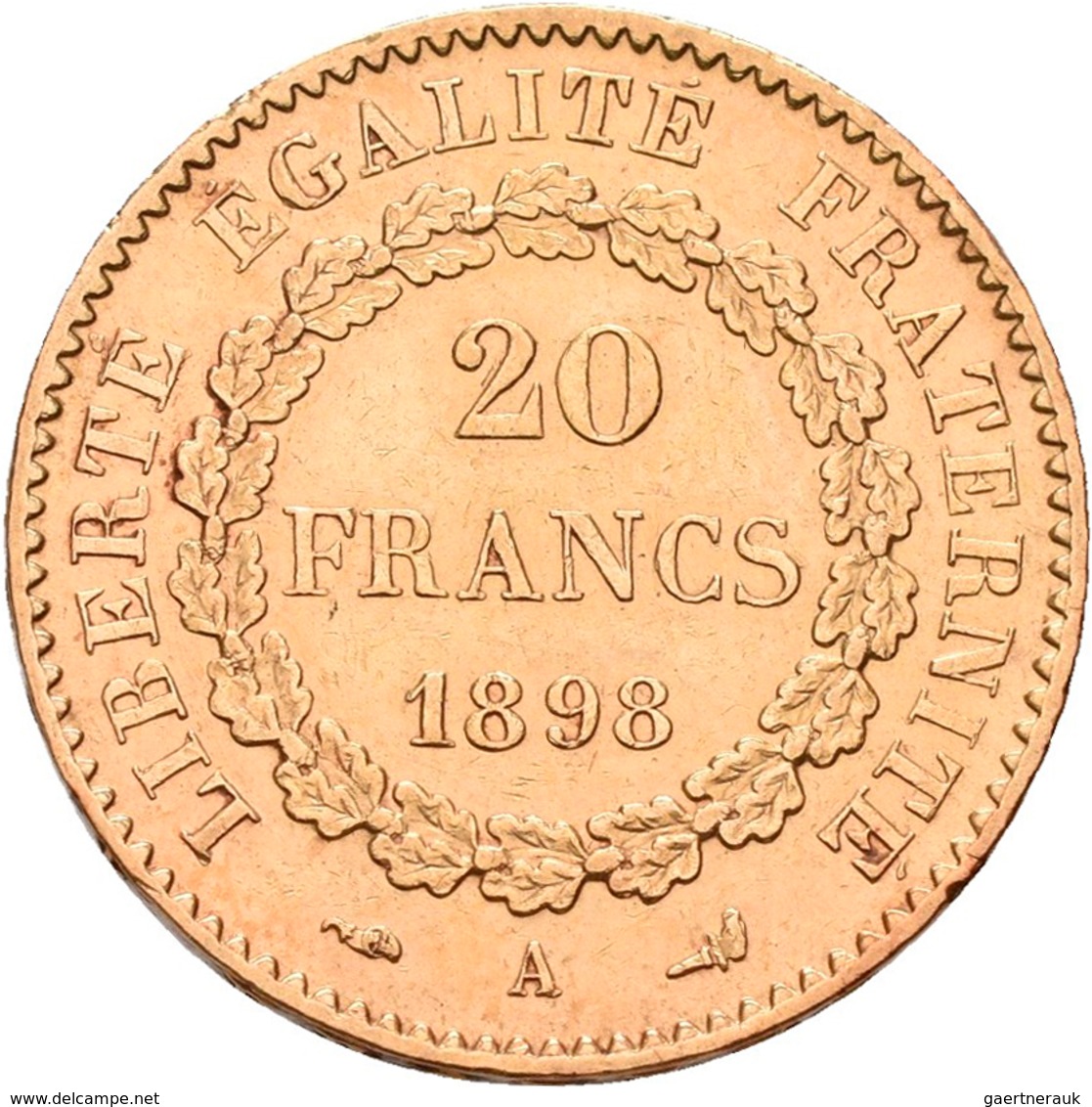 Frankreich - Anlagegold: 3. Republik 1871-1940: 20 Francs 1898 A. Friedberg 592, Gadoury 1063. 6,42 - Other & Unclassified