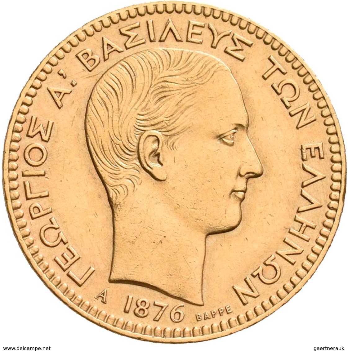 Griechenland - Anlagegold: George I. 1863-1913: 20 Drachmen 1876 A, KM# 49, Friedberg 15. 6,42 G, 90 - Grecia