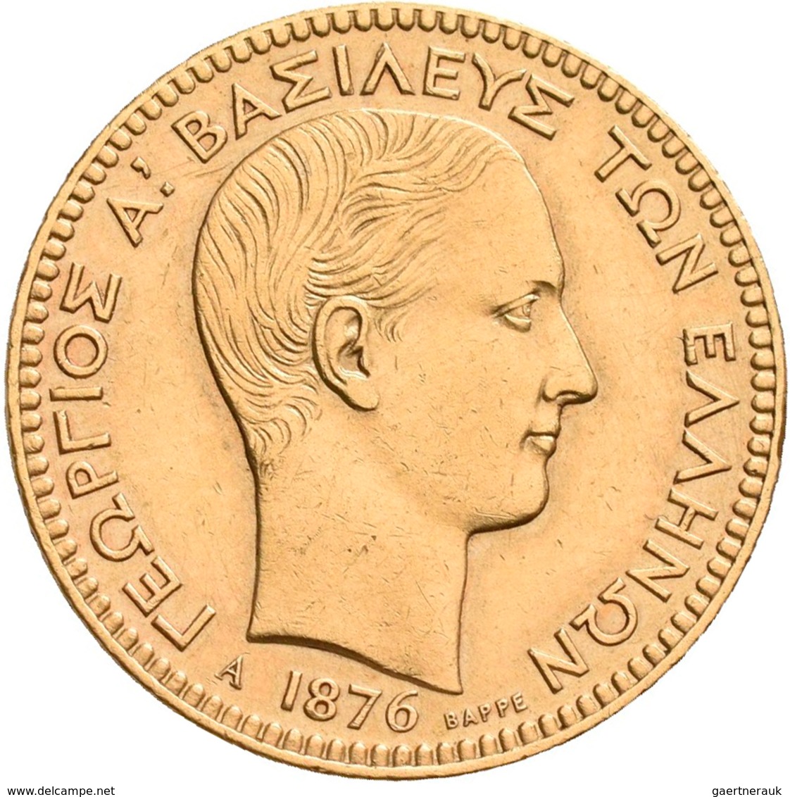 Griechenland - Anlagegold: George I. 1863-1913: 20 Drachmen 1876 A, KM# 49, Friedberg 15. 6,42 G, 90 - Greece