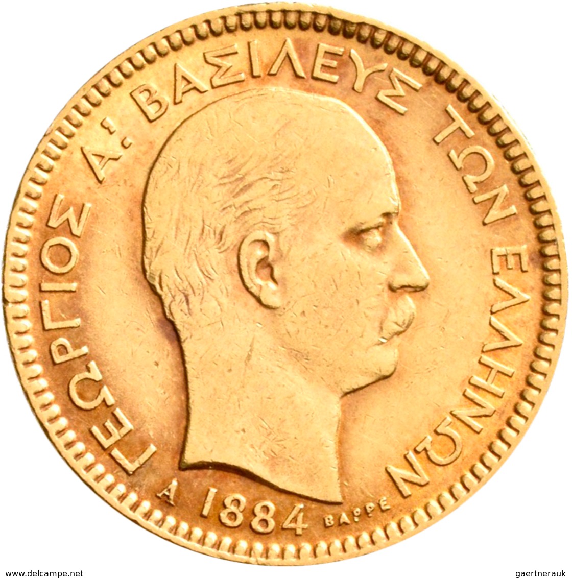 Griechenland - Anlagegold: George I. 1863-1913: 20 Drachmen 1884 A, KM# 56, Friedberg 18. 6,42 G, 90 - Greece