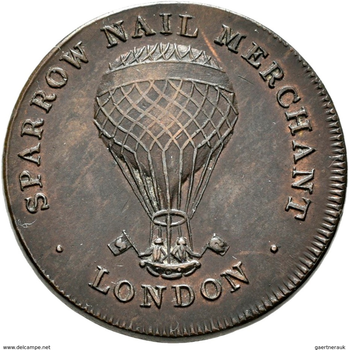 Großbritannien: Ballonfahrt: Bronze Token O. J. (1820), Sparrow Nail Merchant London / Sparrow's Lea - Otros & Sin Clasificación