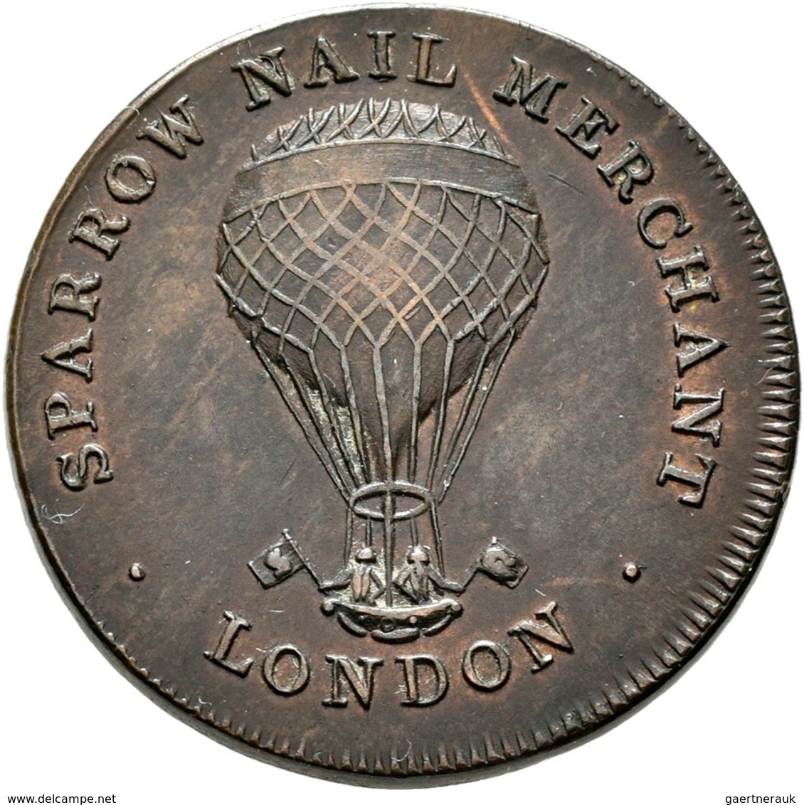 Großbritannien: Ballonfahrt: Bronze Token O. J. (1820), Sparrow Nail Merchant London / Sparrow's Lea - Sonstige & Ohne Zuordnung