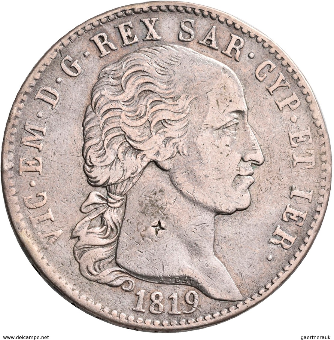 Italien: Sardinien, Vittorio Emanuele I. 1802-1821: 5 Lire 1819, Torino, Gigante 20, Montenegro 27, - 1861-1878 : Victor Emmanuel II.