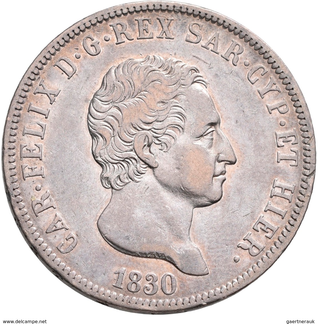 Italien: Sardinien, Carlo Felice 1821-1831: 5 Lire 1830 Genova, Gigante 51, Montenegro 71, Pagani 78 - 1861-1878 : Vittoro Emanuele II