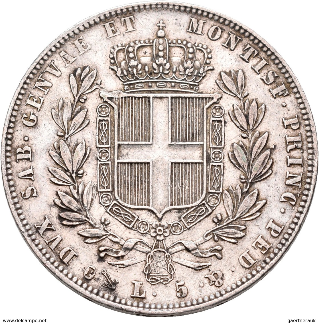 Italien: Sardinien, Carlo Alberto 1831-1849: 5 Lire 1838 Genova, Gigante 67, Montenegro 119, Pagani - 1861-1878 : Vittoro Emanuele II