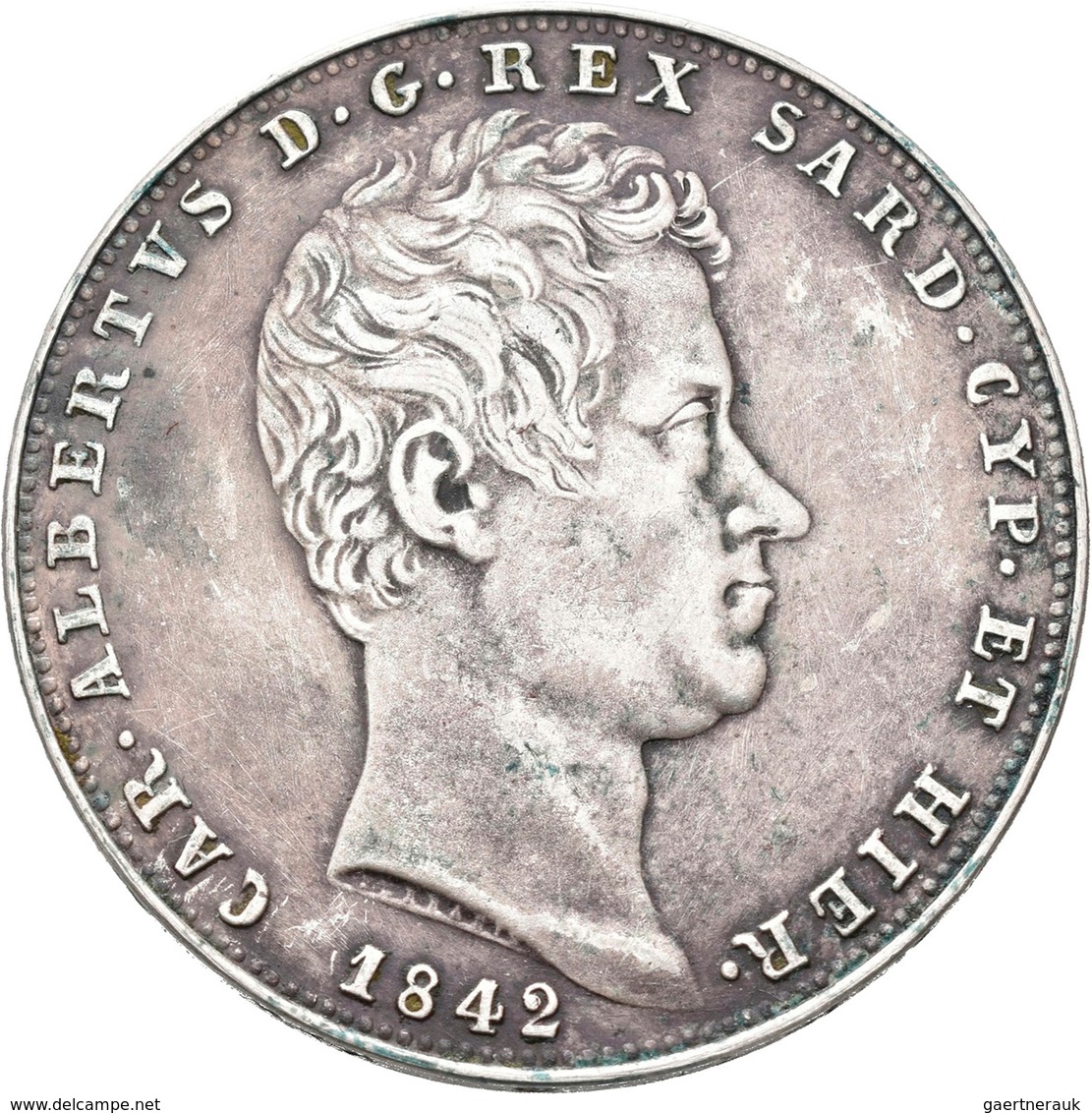 Italien: Sardinien, Carlo Alberto 1831-1849: 5 Lire 1842 Genova, 24,64 G, Pagani 251, Gigante 75, Se - 1861-1878 : Vittoro Emanuele II