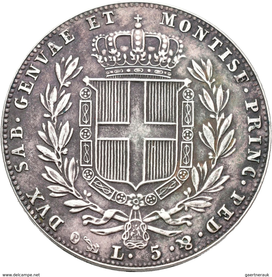 Italien: Sardinien, Carlo Alberto 1831-1849: 5 Lire 1842 Genova, 24,64 G, Pagani 251, Gigante 75, Se - 1861-1878 : Victor Emmanuel II.