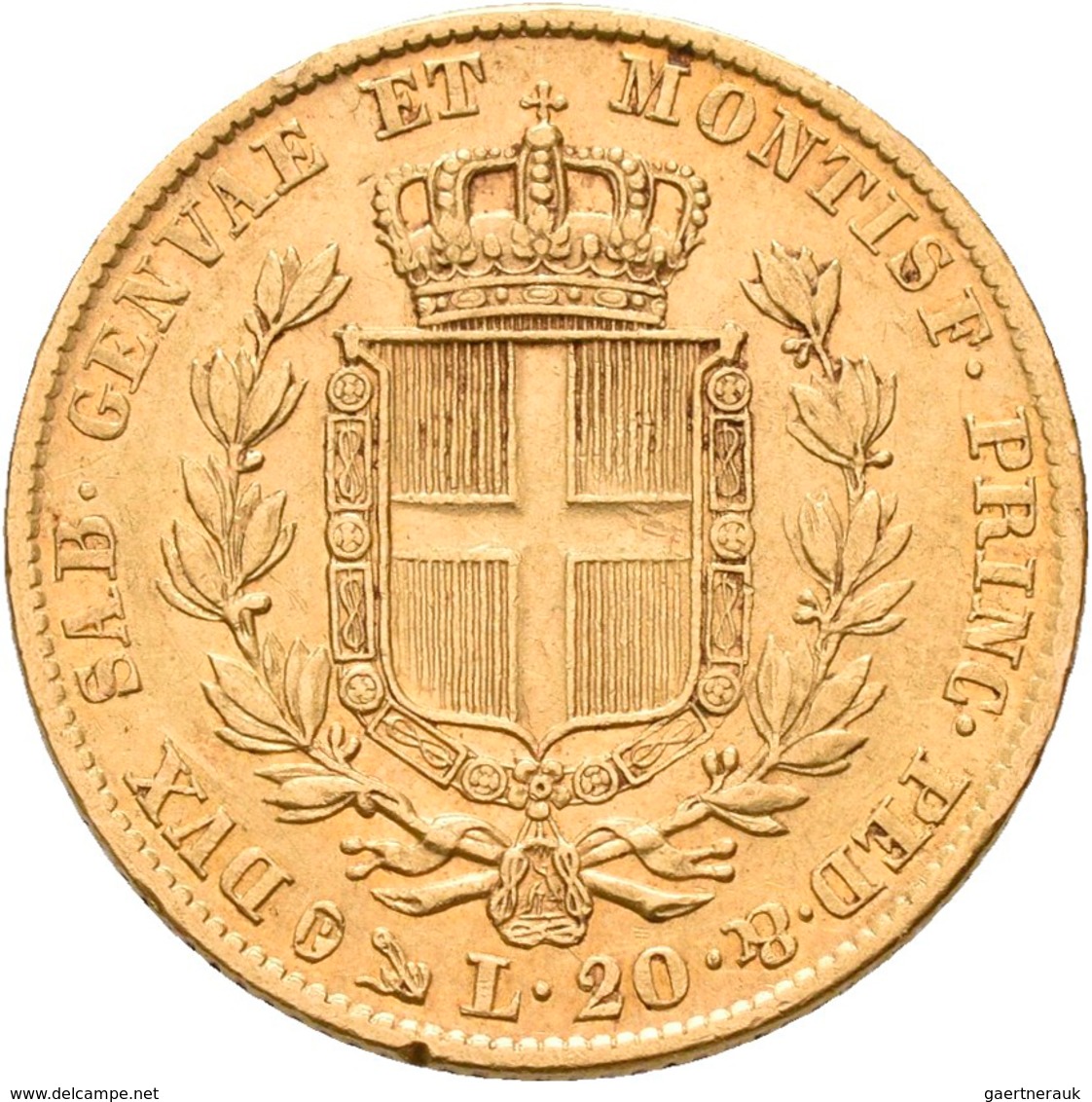 Italien - Anlagegold: Sardinien, Carlo Alberto 1831-1849: 20 Lire 1849 (Anchor/Anker), KM# 131.2, Fr - Otros & Sin Clasificación
