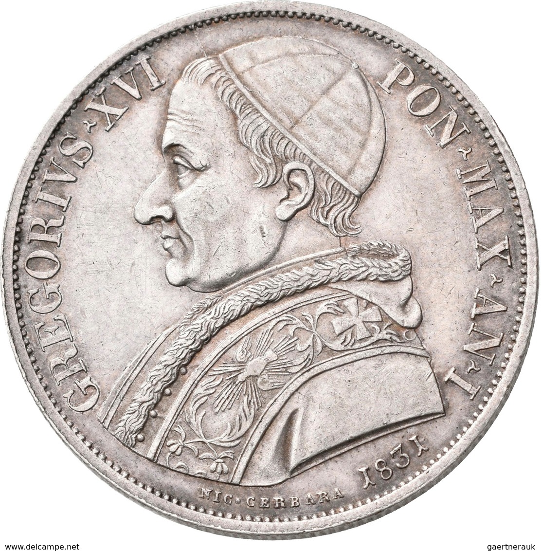 Italien: Kirchenstaat, Gregor XVI. 1831-1846: Scudo 1831, Roma, Gigante 61, 26,4 G, Kl. Randfehler, - 1861-1878 : Vittoro Emanuele II