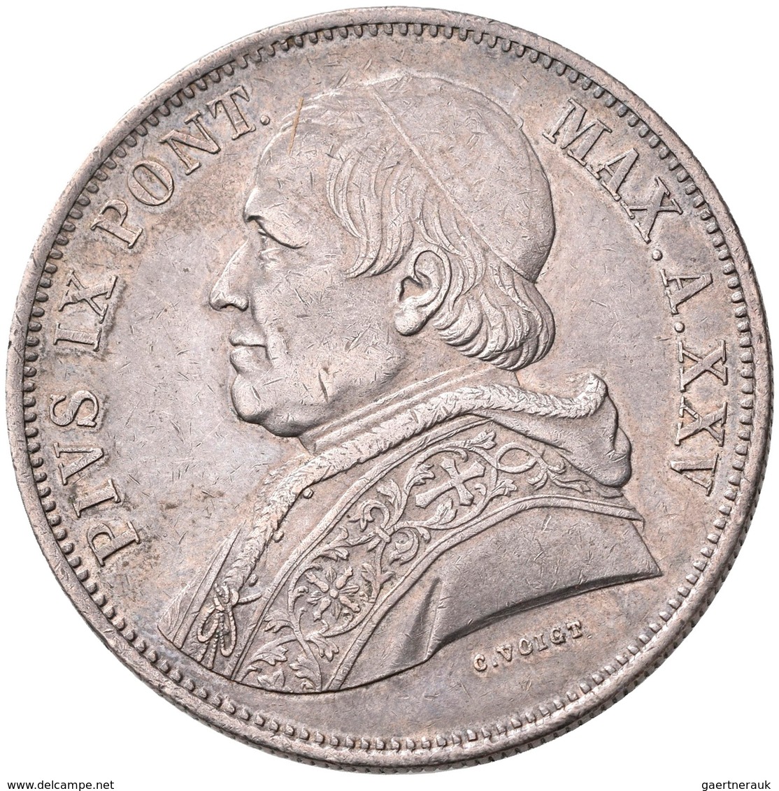 Italien: Kirchenstaat, Pius IX. 1846-1870: 5 Lire 1870, A XXV, Gigante 283, Pagani 550, Kratzer, Seh - 1861-1878 : Víctor Emmanuel II