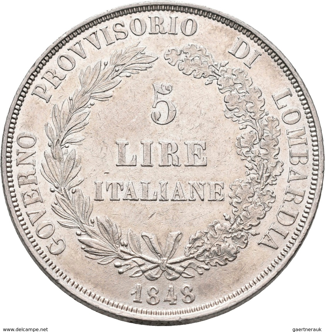 Italien: Governo Provvisorio Di Lombardia 1848: 5 Lire 1848, Gigante 3, Pagani 213, Kl. Kratzer, Win - 1861-1878 : Víctor Emmanuel II