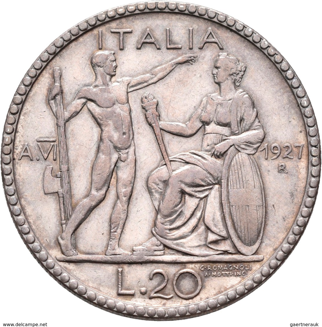 Italien: Vittorio Emanuele III. 1900-1943: 20 Lire 1927, Gigante 37, 14,83 G, Sehr Schön. - 1861-1878 : Víctor Emmanuel II