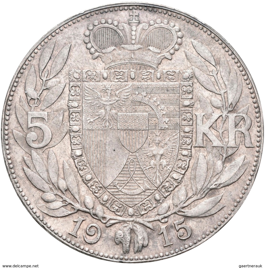 Liechtenstein: Johann II. 1858-1929: 5 Kronen 1915, Dav. 216, HMZ 2-1376e, Auflage 10.000 Exemplare, - Liechtenstein