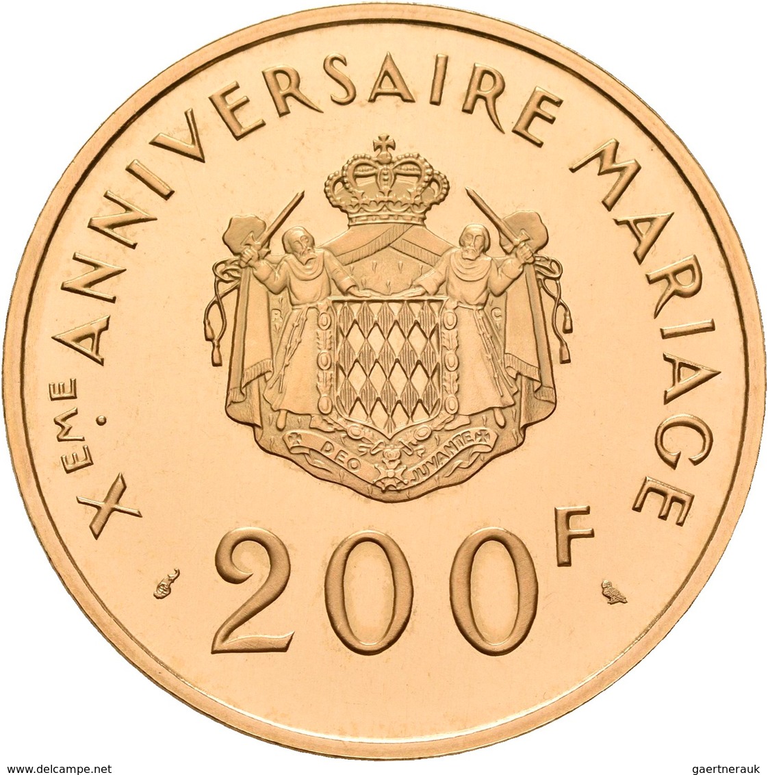 Monaco - Anlagegold: Rainier III. 1949-2005: 200 Francs 1966, 10 Hochzeitstag Mit Grace Kelly. Gad. - Altri & Non Classificati