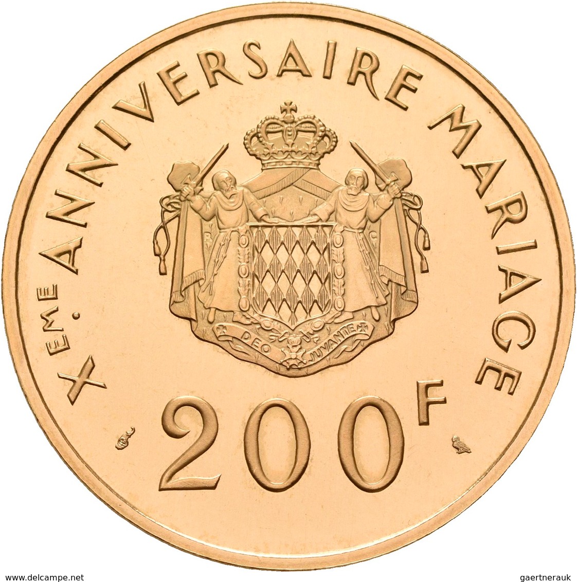 Monaco - Anlagegold: Rainier III. 1949-2005: 200 Francs 1966, 10 Hochzeitstag Mit Grace Kelly. Gad. - Other & Unclassified