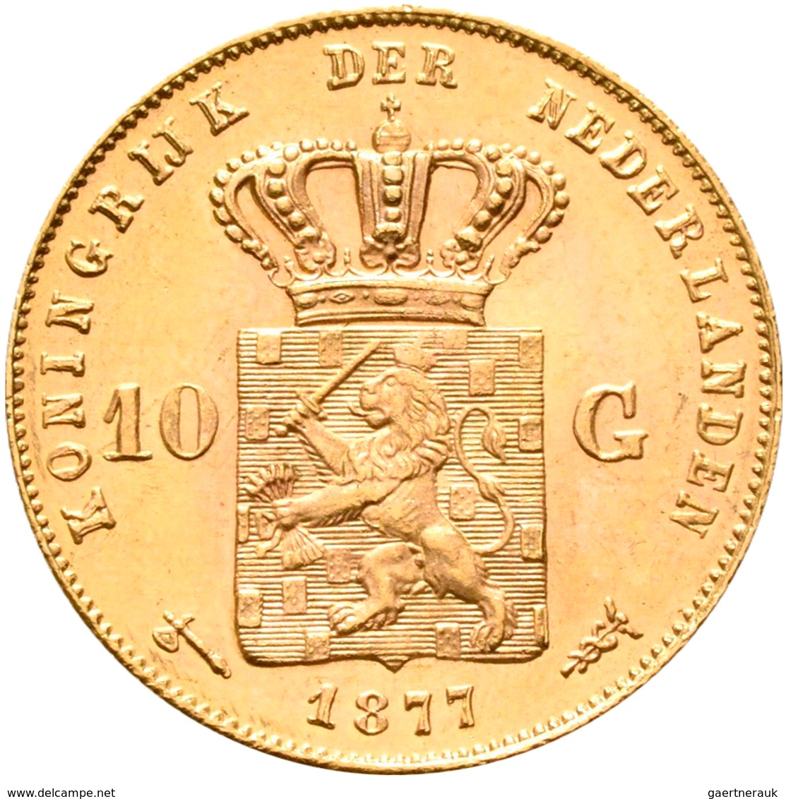 Niederlande - Anlagegold: Wilhelm III. 1849-1890: 10 Gulden 1877, KM# 106, Friedberg 342. 6,70 G, 90 - Gold- & Silbermünzen