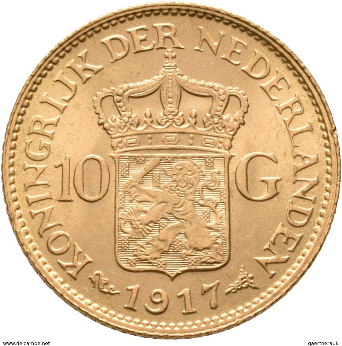 Niederlande - Anlagegold: Wilhelmina 1890-1948: 10 Gulden 1917, KM# 149, Friedberg 349. 6,70 G, 900/ - Monete D'Oro E D'Argento