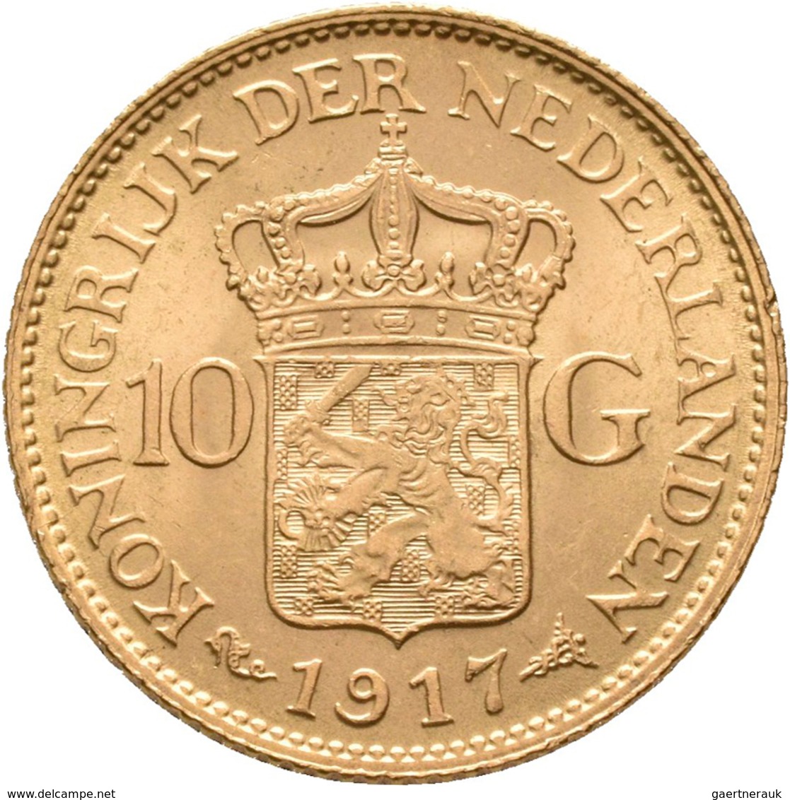 Niederlande - Anlagegold: Wilhelmina 1890-1948: 10 Gulden 1917, KM# 149, Friedberg 349. 6,70 G, 900/ - Gold- & Silbermünzen
