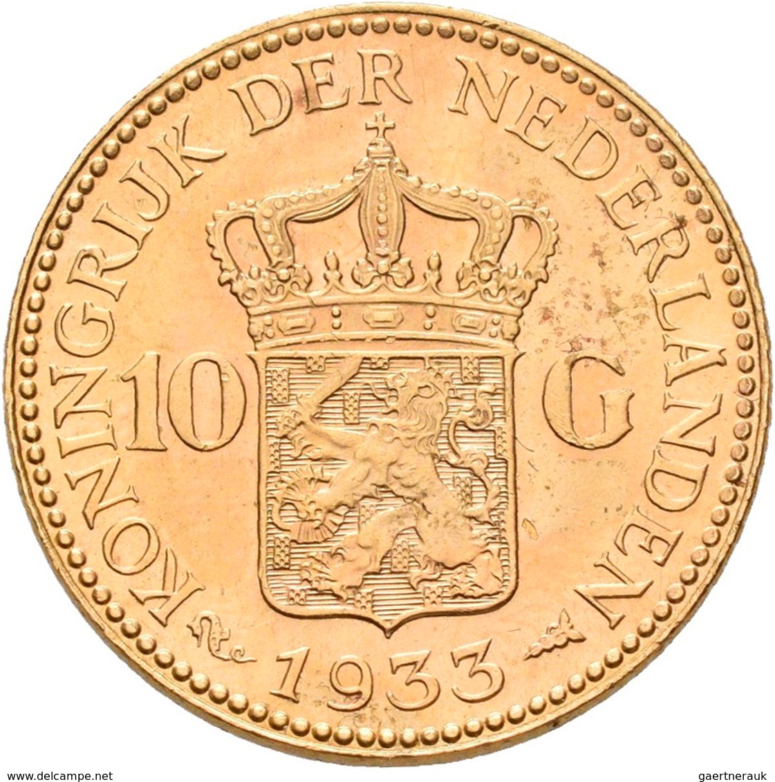 Niederlande - Anlagegold: Wilhelmina 1890-1948: 10 Gulden 1933, KM# 162, Friedberg 351. 6,72 G, 900/ - Monedas En Oro Y Plata