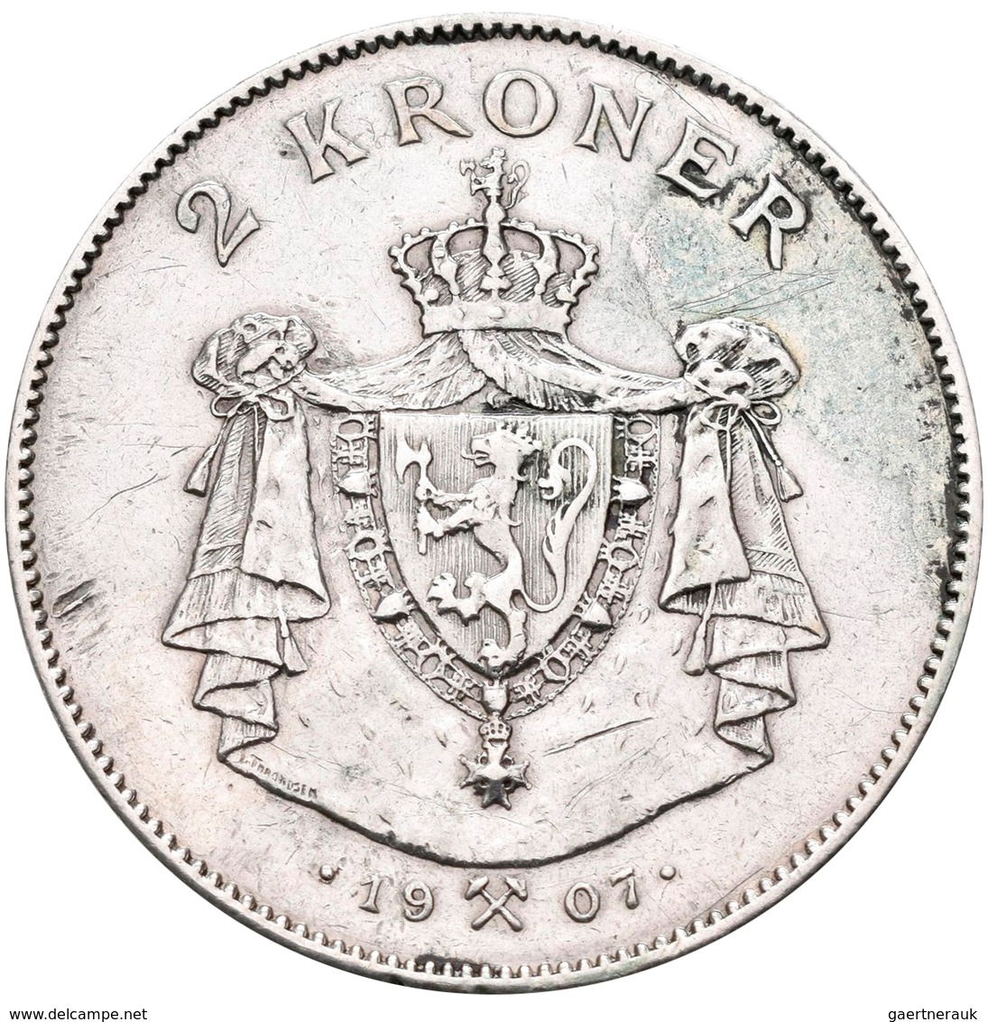 Norwegen: Haakon VII. 1905-1957: 2 Kronen 1907 Auf Die Unabhängigkeit 1905. KM# 365, Ahlström 4. Ent - Noruega