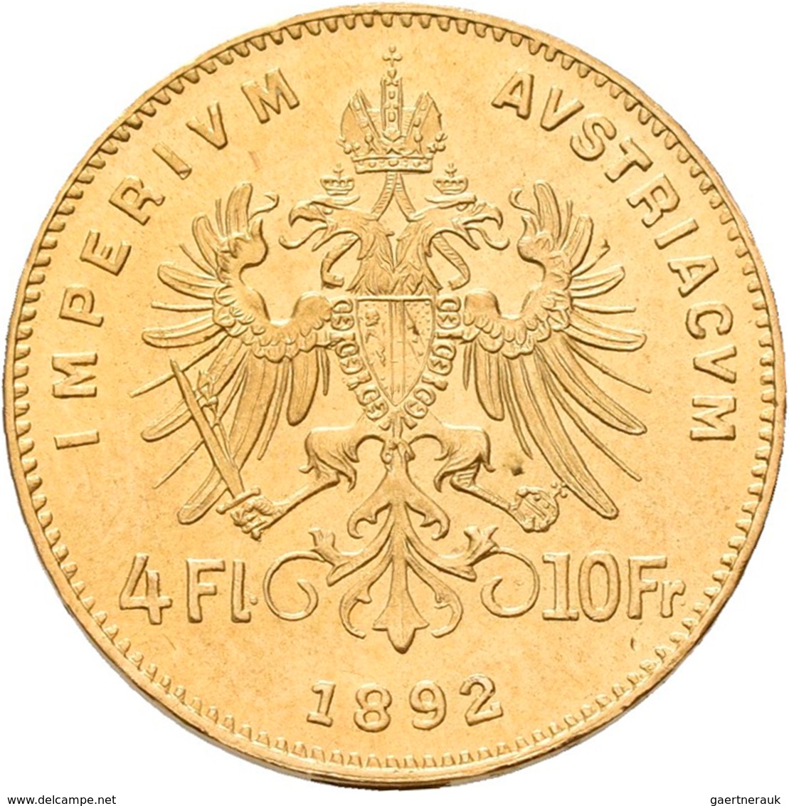 Österreich - Anlagegold: Franz Joseph I. 1848-1916: 4 Florin / 10 Francs 1892 (NP), KM# 2260, Friedb - Austria