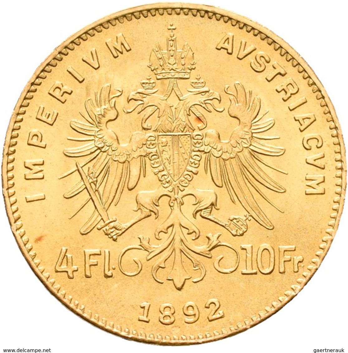 Österreich - Anlagegold: Franz Joseph I. 1848-1916: 4 Florin / 10 Francs 1892 (NP), KM# 2260, Friedb - Austria