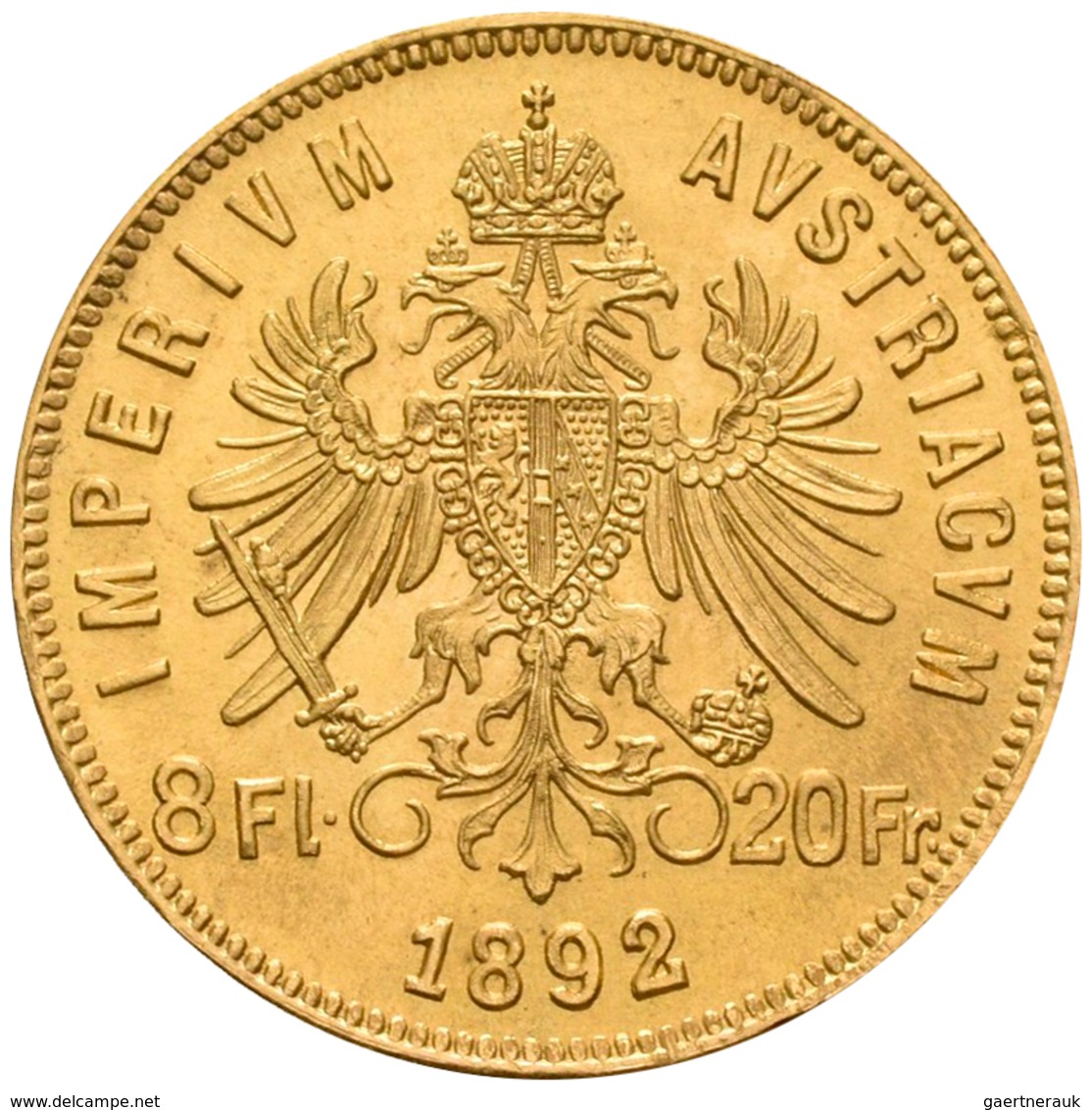 Österreich - Anlagegold: Franz Joseph I. 1848-1916: 8 Florin / 20 Francs 1892 (NP), KM# 2269, Friedb - Austria