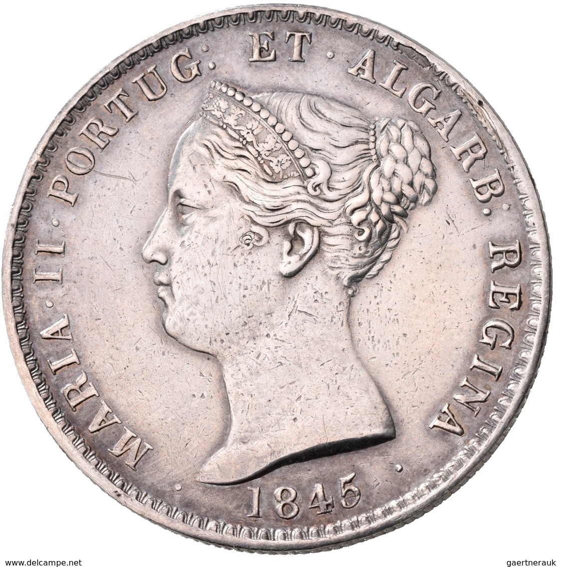 Portugal: Maria II. 1834-1853: 1000 Reis 1845, Davenport 265, 29,47 G, Kratzer, Sehr Schön-vorzüglic - Portugal