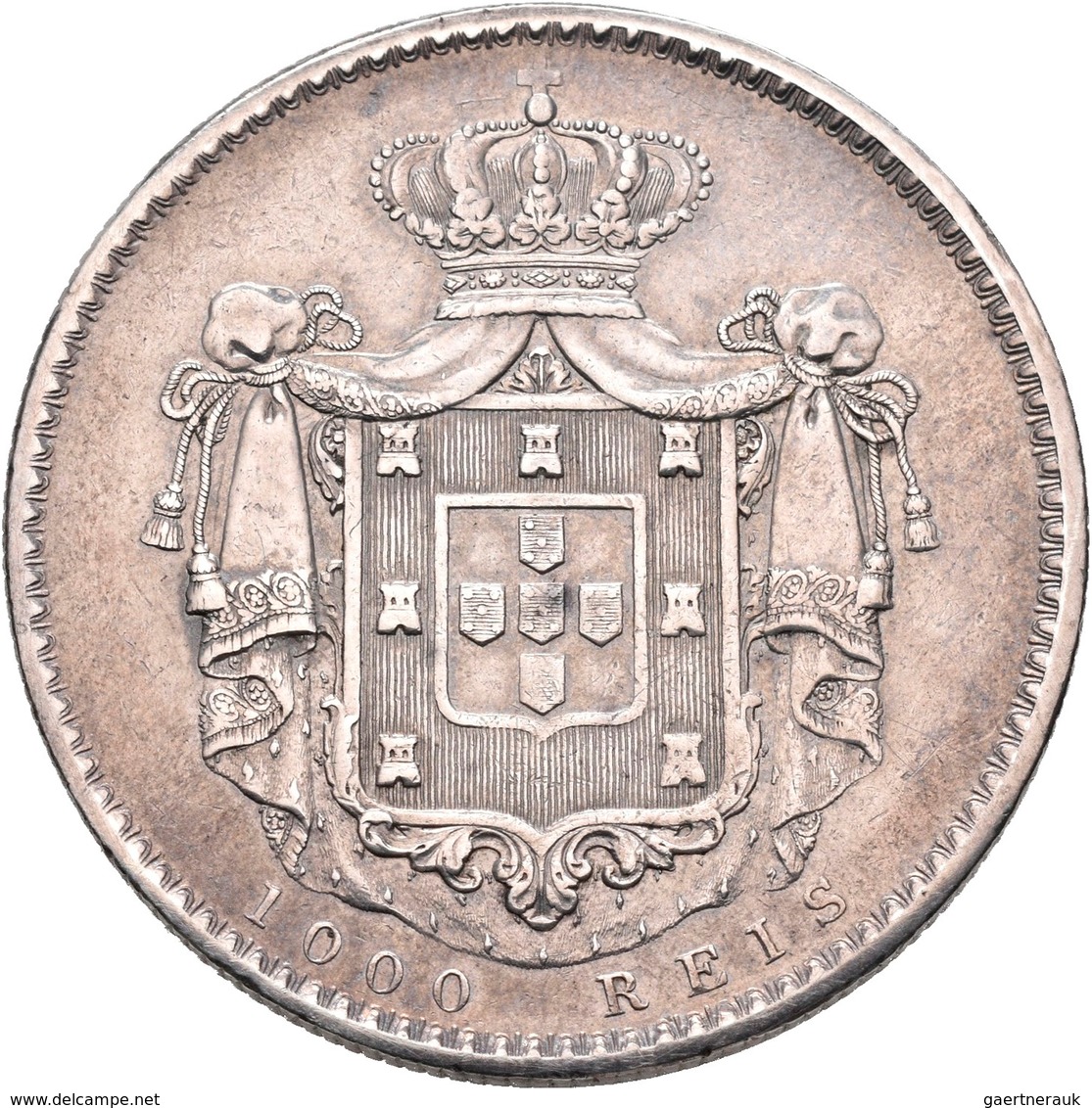 Portugal: Maria II. 1834-1853: 1000 Reis 1845, Davenport 265, 29,47 G, Kratzer, Sehr Schön-vorzüglic - Portugal