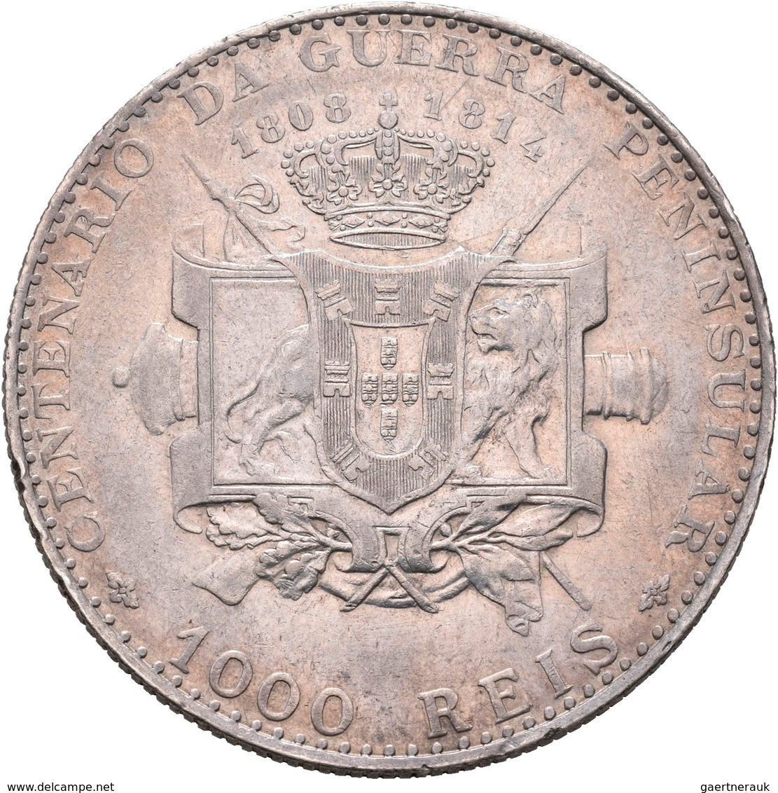 Portugal: Manuel II. 1908-1910: 1000 Reis 1910, Lissabon, 100 Jahre Guerra Peninsular, KM 558, Daven - Portugal