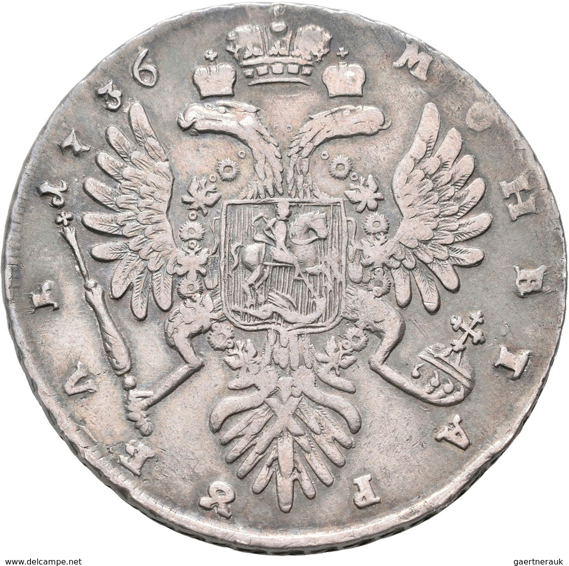 Russland: Anna 1736-1740: Rubel 1736, Davenport 1673, 25,37 G, Sehr Schön. - Russland