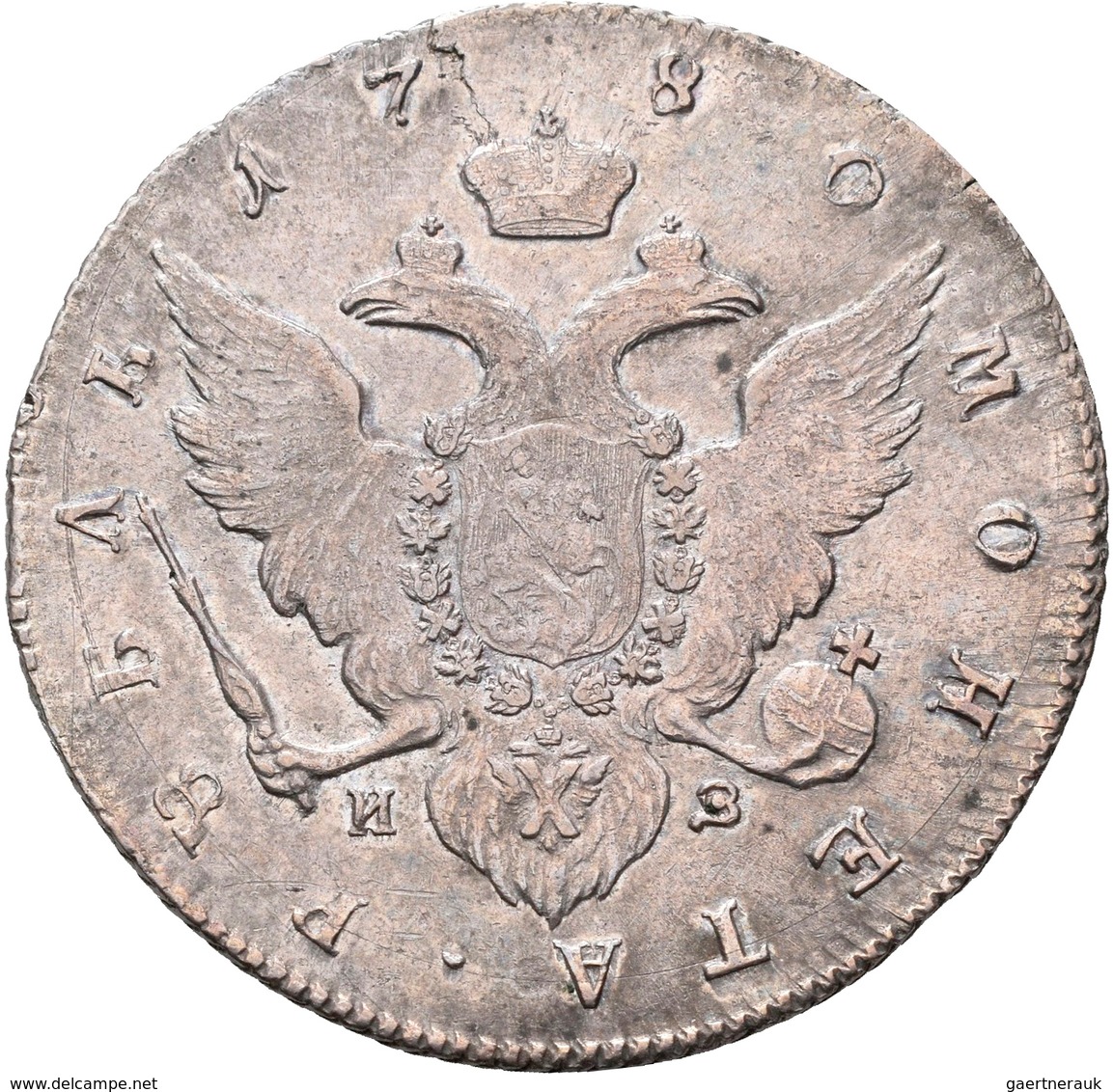 Russland: Katharina II., 1762-1796: Rubel 1780, St. Petersburg, Bitkin 228; Davenport 1685, Diakov 4 - Russland