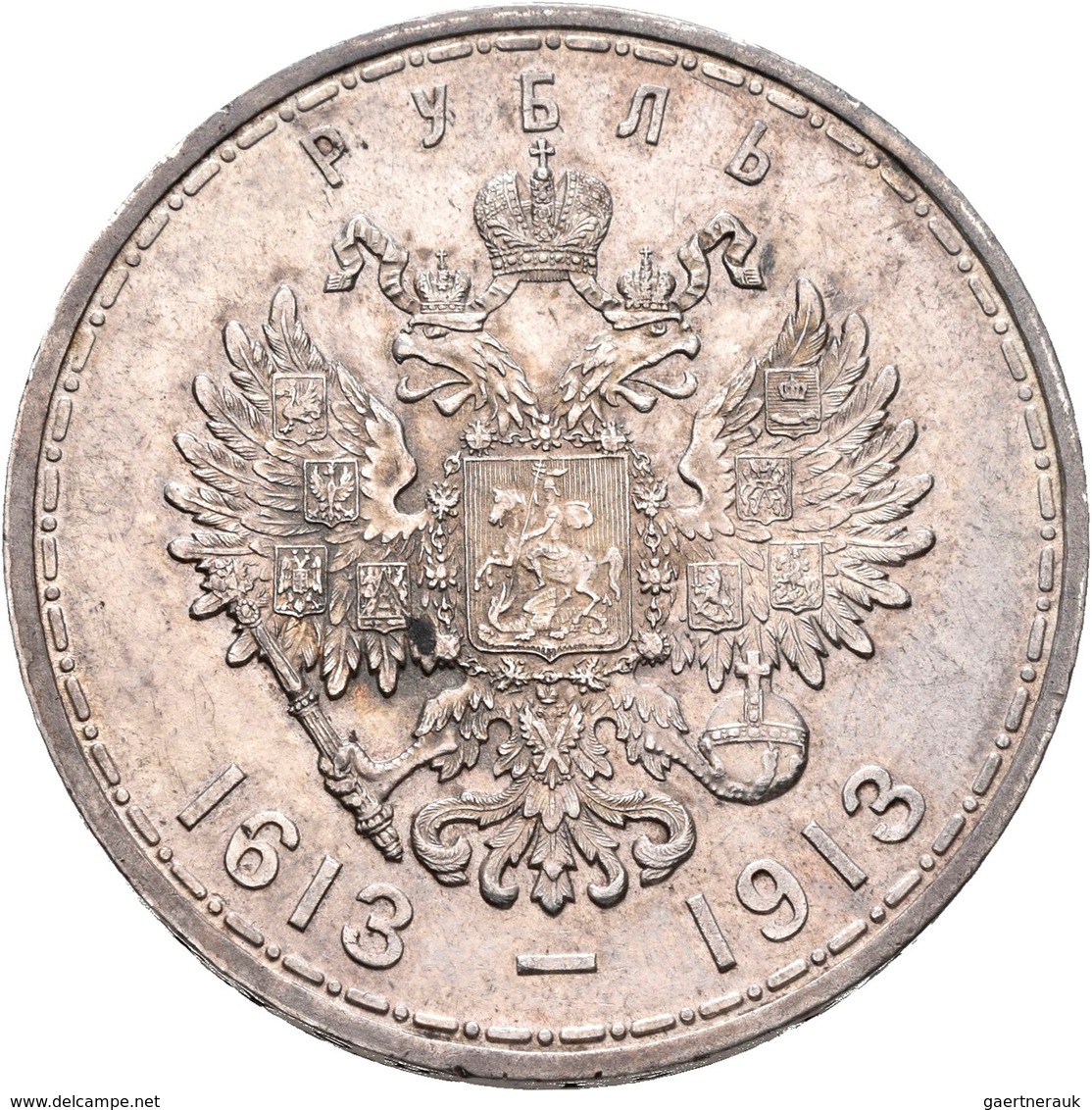 Russland: Nikolaus II. 1894-1917: Rubel 1913, 300 Jahre Haus Romanov, Davenport 298, 19,99 G, Winz. - Rusia