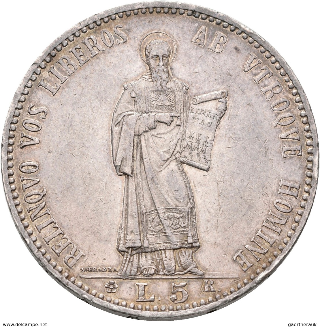 San Marino: 5 Lire 1898, Gigante 17, Montenegro 1, Pagani 357, Kratzer, Randfehler, Sehr Schön-vorzü - San Marino