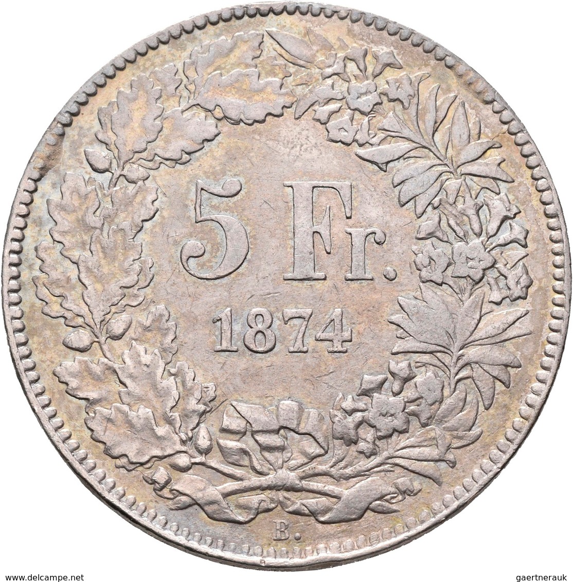 Schweiz: 5 Franken 1874 B (Bern), HMZ 2-1197 D, Divo 47, 24,93 G, Sehr Schön. - Otros & Sin Clasificación