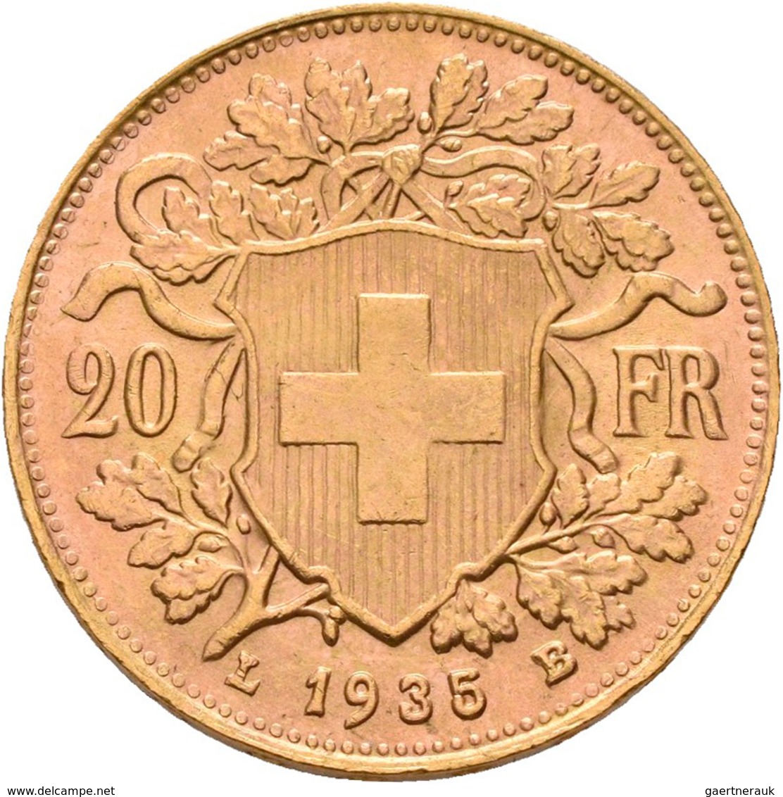 Schweiz - Anlagegold: Lot 4 Goldmünzen: 4 x 20 Franken 1935 LB (Vreneli). KM# 35.1, Friedberg 499. J