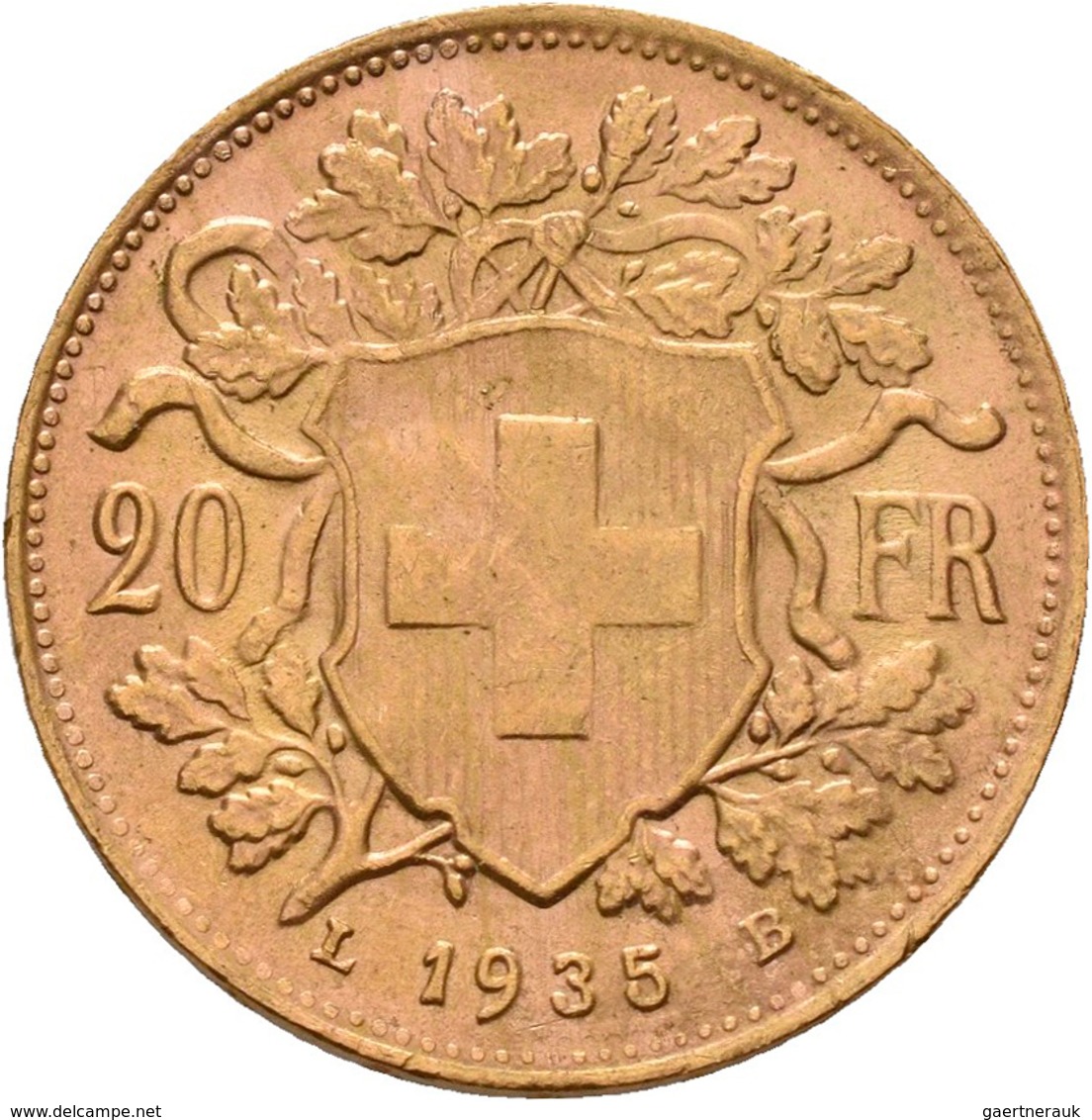 Schweiz - Anlagegold: Lot 4 Goldmünzen: 4 x 20 Franken 1935 LB (Vreneli). KM# 35.1, Friedberg 499. J