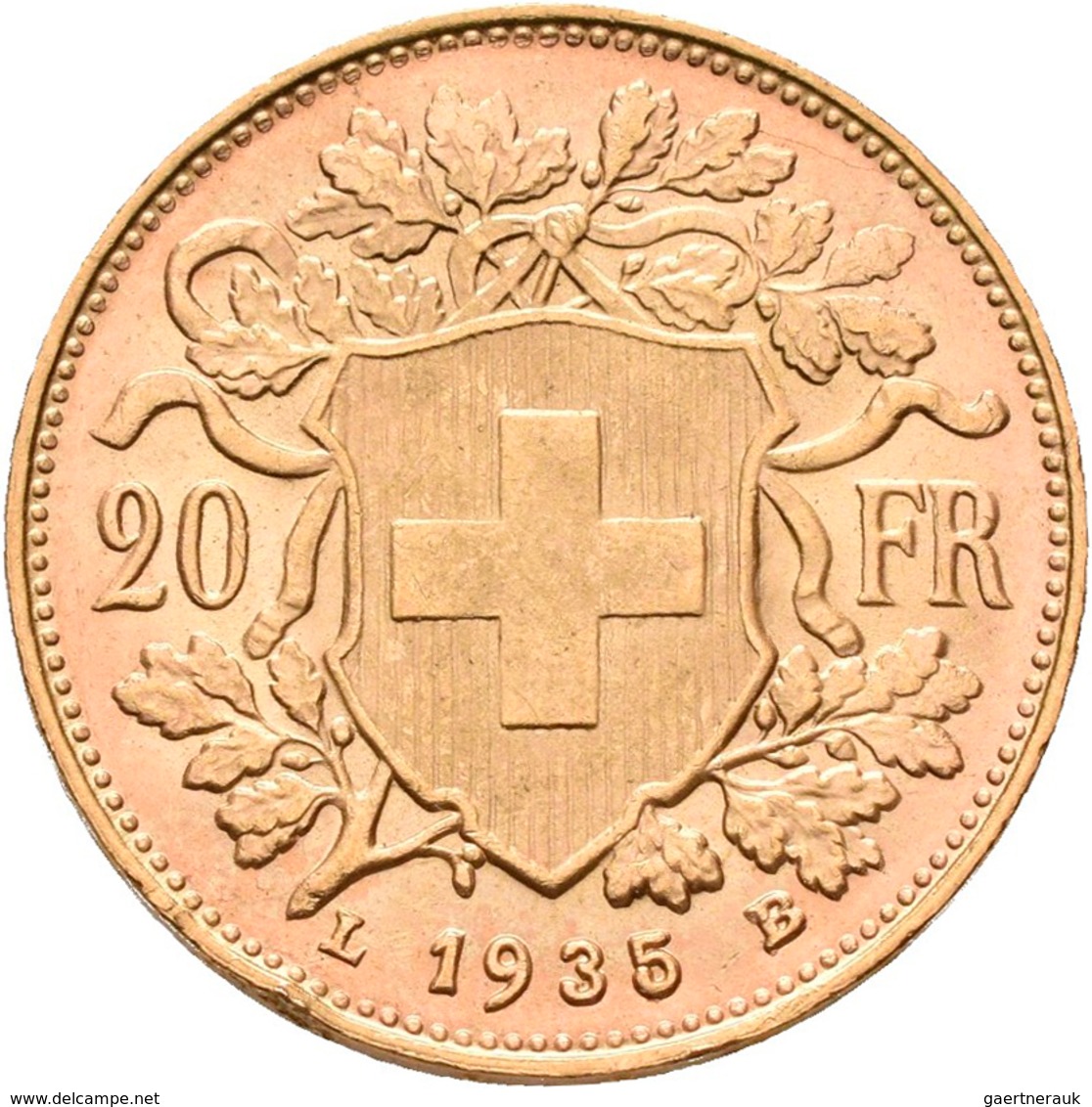 Schweiz - Anlagegold: 20 Franken 1935 B, Vreneli, Friedberg 499, KM#35.2, Gold 900/1000, 6,45 G, Vor - Sonstige & Ohne Zuordnung