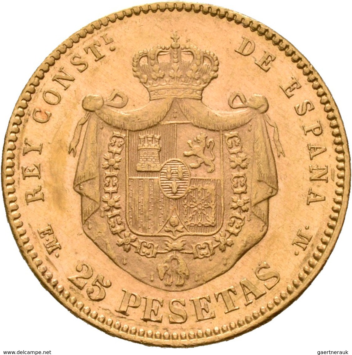 Spanien - Anlagegold: Alfonso XII. 1874-1885: 25 Pesetas 1879 (18-79) EM M., KM# 673, Friedberg 342. - Sonstige & Ohne Zuordnung