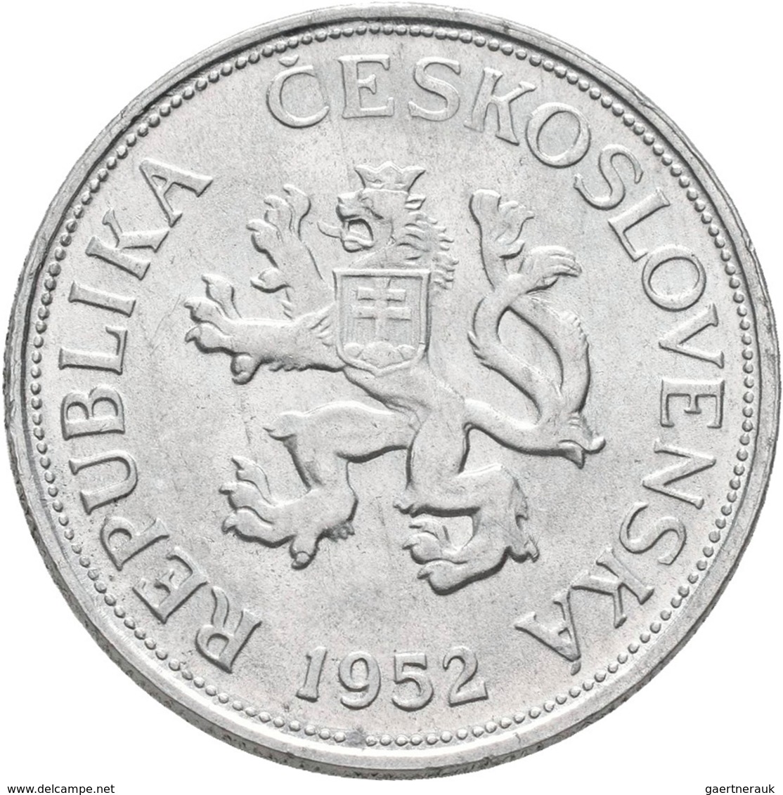Tschechoslowakei: 5 Kcs 1952 RR !, Nicht Ausgegeben, KM# 34, Novotny 42a, Aluminium, Vorzüglich. - Checoslovaquia