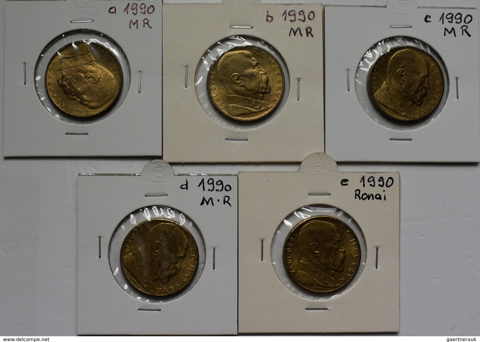 Tschechoslowakei: Lot 5 Münzen: 10 Kcs 1990 T.G. Masaryk, Lt. Beschreibung Alle 5 Varianten: 3 X MR, - Czechoslovakia