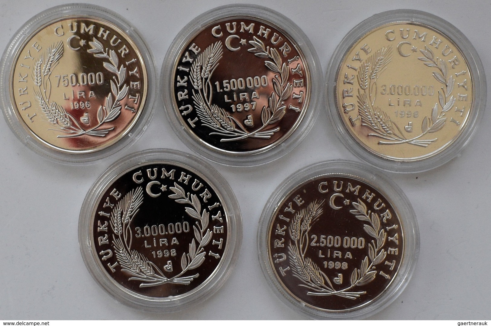 Türkei: Kleines Lot 5 Silber Münzen 1996-1998 Aus Der Inflationszeit. Angefangen Mit 750.000 Lira 19 - Türkei