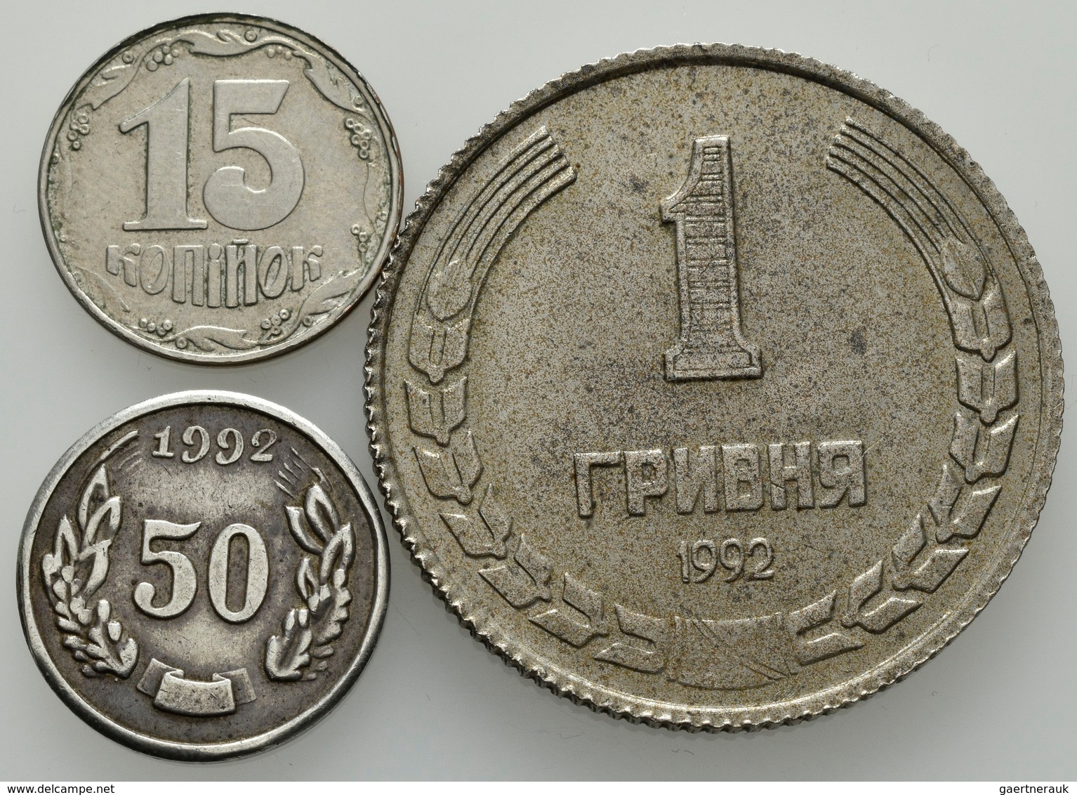 Ukraine: Lot 3 Proben/Essai: 15 Kopeken 1992 Vermutlich Aus Nickel; 50 Kopeken 1992, 1 Grivna 1992. - Oekraïne