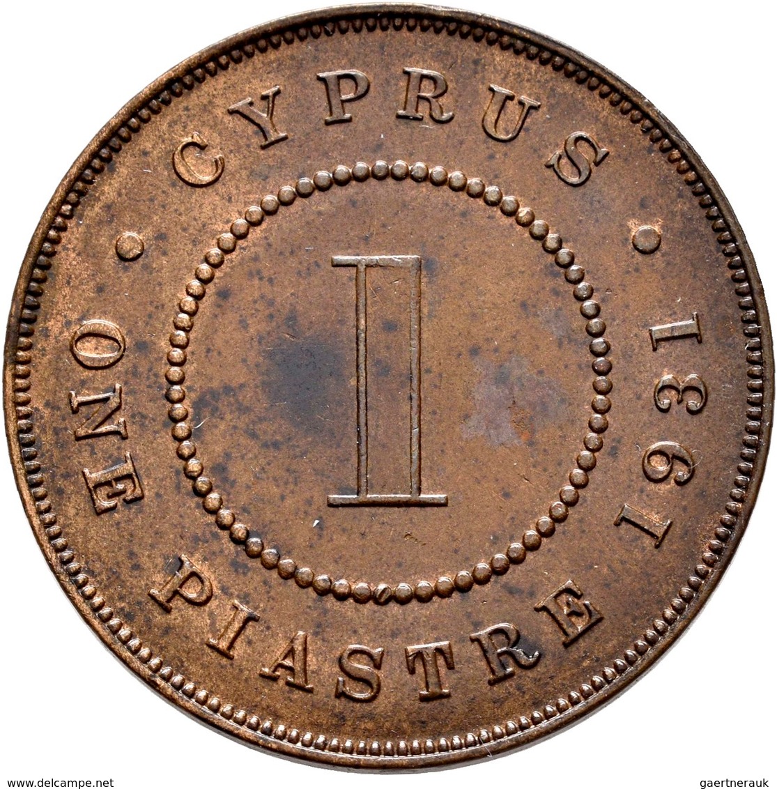 Zypern: George V. 1910-1936: 1 Piastre 1931, KM# 18, Kleine Auflage, Nur 45.000 Stück, Tolle Patina, - Zypern