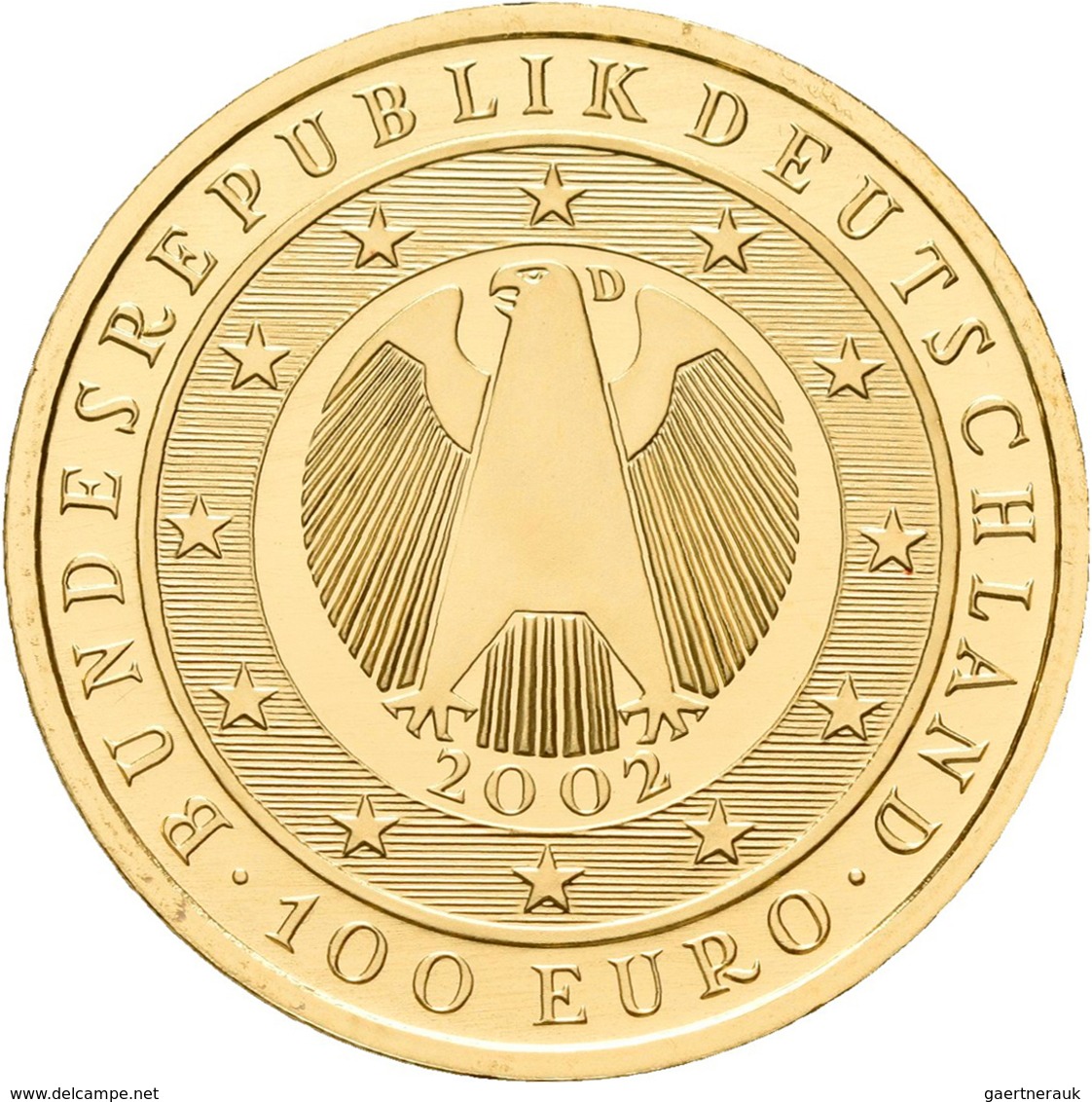 Deutschland - Anlagegold: 100 Euro 2002 Währungsunion (D), In Originalkapsel, Jaeger 493, Gold 999/1 - Germania