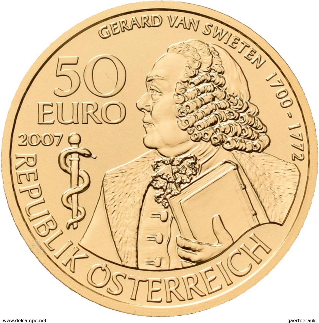 Österreich - Anlagegold: 50 Euro 2007 Grosse Mediziner: Gerard Van Swieten. KM# 3138, Friedberg 947. - Austria