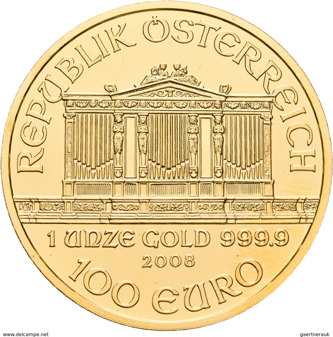 Österreich - Anlagegold: 100 Euro 2008 Wiener Philharmoniker. KM# 3095, Friedberg B5. 31,11 G (1 OZ) - Austria