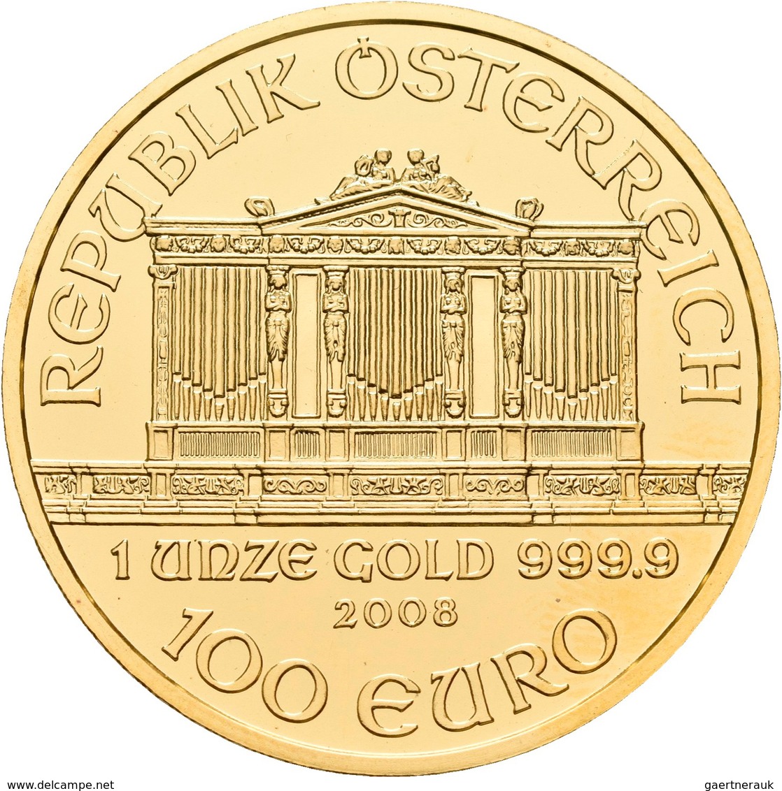 Österreich - Anlagegold: 100 Euro 2008 Wiener Philharmoniker. KM# 3095, Friedberg B5. 31,11 G (1 OZ) - Oesterreich